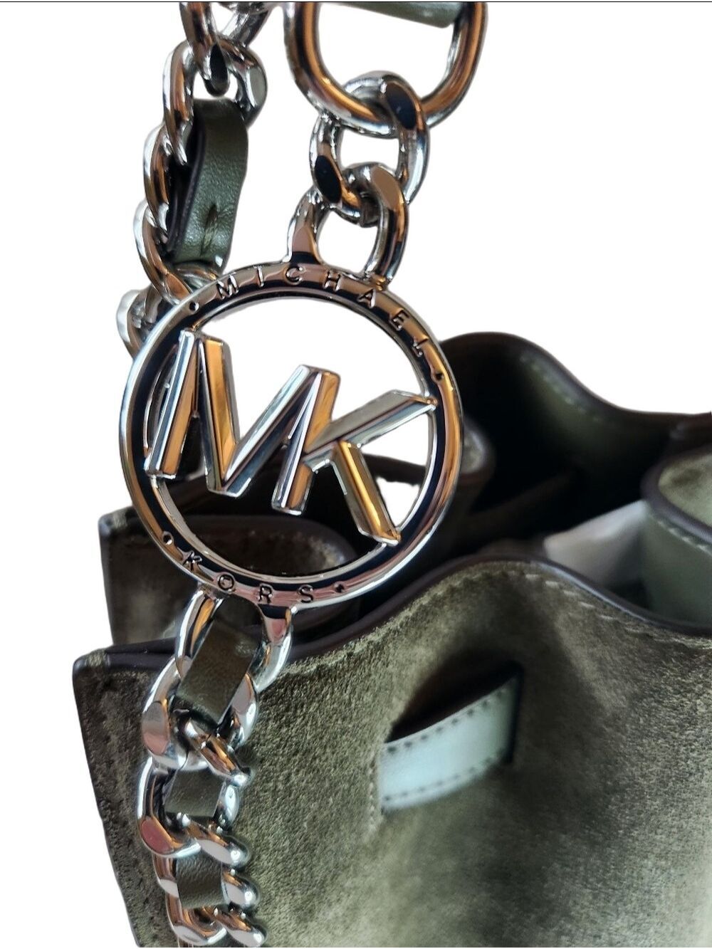 NWT Michael Kors Mina Large Suede Chain Shoulder Bag - Olive Green - Picture 9 of 16